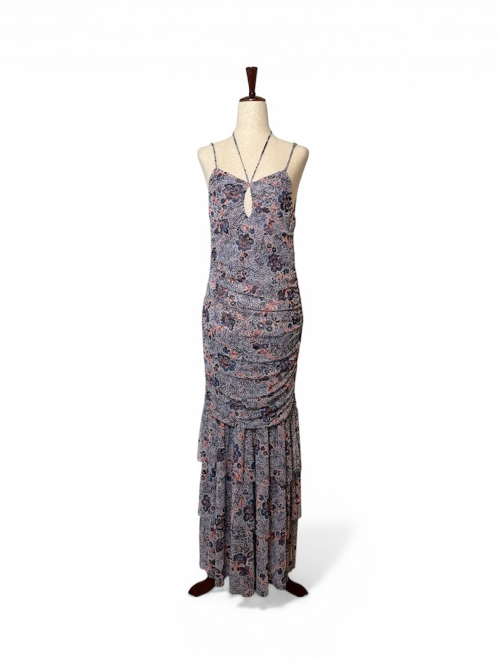 MISA Los Angeles Nicola Feathered Floral Halter Maxi Dress NWT Medium - Picture 3 of 13